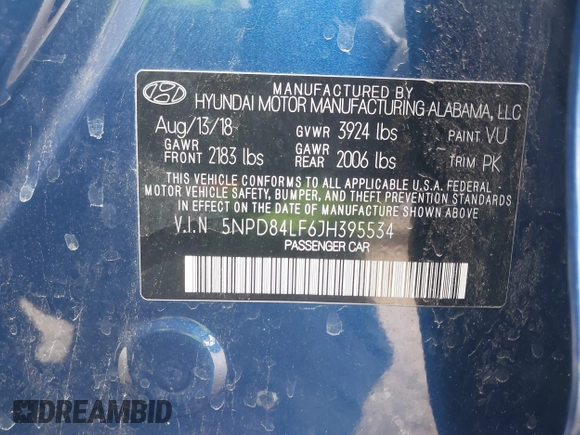 2018 Hyundai Elantra SEL with VIN 5NPD84LF6JH395534, listed as a IAAI auction lot 42024878 with 86,622 mi miles and . Bid and sale history available at DreamBid. Image 9.