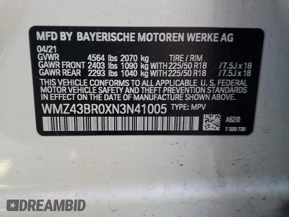 2022 MINI Countryman Oxford Edition with VIN WMZ43BR0XN3N41005, listed as a Copart auction lot 62775265 with 59,371 mi miles and Salvage title. Bid and sale history available at DreamBid. Image 12.