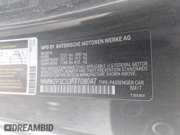 2015 MINI Convertible S с VIN WMWZP3C53FT708047, выставлен на аукционе IAAI как лот 42617704 с пробегом 24 932 миль миль и . История ставок и продаж доступна на DreamBid. Изображение 8.