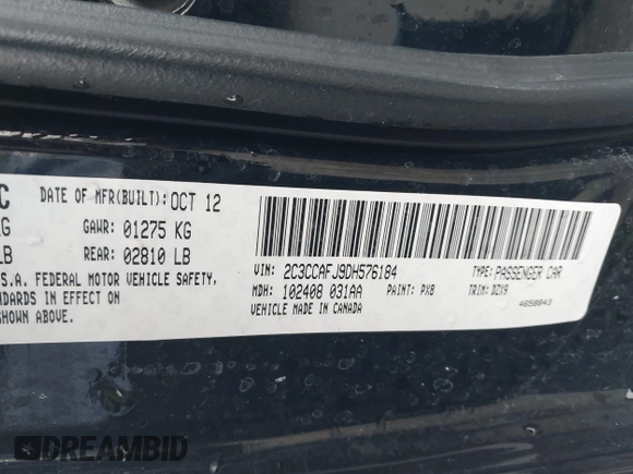 2013 Chrysler 300 SRT-8 with VIN 2C3CCAFJ9DH576184, listed as a IAAI auction lot 42162364 with 104,021 mi miles and . Bid and sale history available at carsss.com. Image 9.