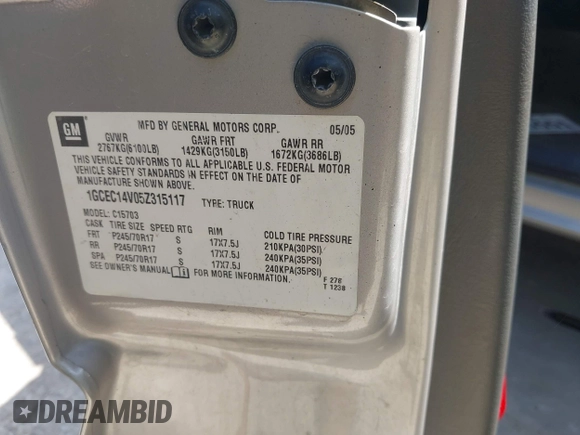 2005 Chevrolet Silverado 1500 Work Truck с VIN 1GCEC14V05Z315117, выставлен на аукционе IAAI как лот 42785670 с пробегом 311 086 миль миль и . История ставок и продаж доступна на DreamBid. Изображение 9.