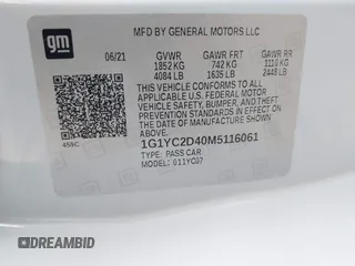 2021 Chevrolet Corvette 3LT with VIN 1G1YC2D40M5116061, listed as a IAAI auction lot 41180558 with 11,936 mi miles. Bid and sale history available at carsss.com. Image 9.