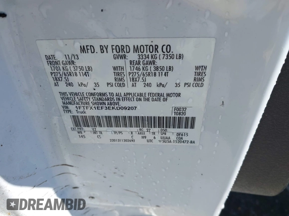 2014 Ford F-150 XL with VIN 1FTFX1EF3EKD09207, listed as a IAAI auction lot 42051107 with 106,664 mi miles. Bid and sale history available at carsss.com. Image 9.