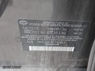 2015 Hyundai Sonata 2.4L SE with VIN 5NPE24AF8FH185663, listed as a IAAI auction lot 42029560 with 93,342 mi miles. Bid and sale history available at carsss.com. Image 9.