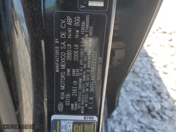 2017 Kia Forte LX with VIN 3KPFL4A77HE023251, listed as a Copart auction lot 46599605 with 54,148 mi miles and Salvage Title. Bid and sale history available at carsss.com. Image 13.