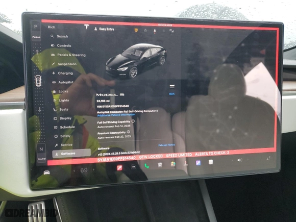 2023 Tesla Model S with VIN 5YJSA1E59PF514540, listed as a Copart auction lot 45308895 with 24,165 mi miles and Salvage Title. Bid and sale history available at carsss.com. Image 9.