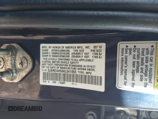2010 Honda CR-V EX with VIN 5J6RE4H58AL041955, listed as a IAAI auction lot 41754815 with 185,013 mi miles. Bid and sale history available at carsss.com. Image 9.