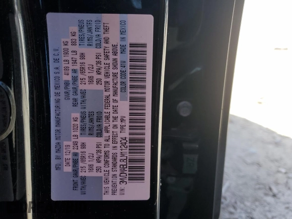 2020 Mazda CX-30 with VIN 3MVDMABL8LM112404, listed as a Copart auction lot 86223234 with 46,459 mi miles and Salvage Title. Bid and sale history available at DreamBid. Image 13.