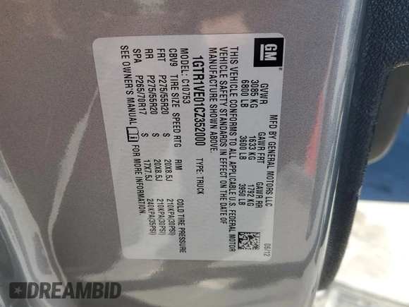 2012 GMC Sierra 1500 SLE with VIN 1GTR1VE01CZ352000, listed as a Copart auction lot 82092314 with 212,493 mi miles and Salvage title. Bid and sale history available at DreamBid. Image 12.