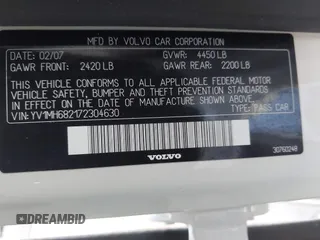 2007 Volvo S40 2.5L Turbo with VIN YV1MH682172304630, listed as a IAAI auction lot 41341542 with 133,594 mi miles. Bid and sale history available at carsss.com. Image 9.