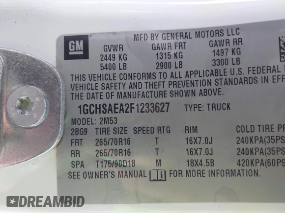 2015 Chevrolet Colorado 2WD WT с VIN 1GCHSAEA2F1233627, выставлен на аукционе IAAI как лот 41089177 с пробегом 110 181 миль миль и . История ставок и продаж доступна на DreamBid. Изображение 9.