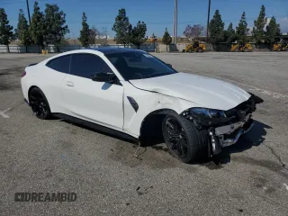 2025 BMW M4 Competition with VIN WBS23HK09SCS16550, listed as a Copart auction lot 48350975 with 6,914 mi miles and Salvage Title. Bid and sale history available at carsss.com. Image 4.