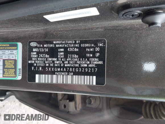 2014 Kia Optima LX с VIN 5XXGM4A78EG329217, выставлен на аукционе IAAI как лот 42195004 с пробегом 149 722 миль миль и . История ставок и продаж доступна на DreamBid. Изображение 9.