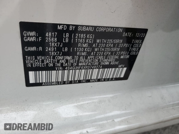 2024 Subaru Crosstrek Special Sports with VIN 4S4GUHF6XR3748274, listed as a Copart auction lot 61896105 with 5,525 mi miles and Salvage title. Bid and sale history available at DreamBid. Image 14.
