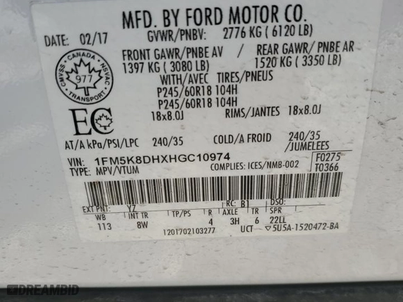 2017 Ford Explorer XLT with VIN 1FM5K8DHXHGC10974, listed as a Copart auction lot 41682735 with 99,175 mi miles and Salvage Title. Bid and sale history available at carsss.com. Image 15.