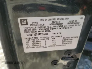 2004 GMC Envoy SLT with VIN 1GKET16S046155005, listed as a Copart auction lot 53554505 with 184,039 mi miles and Salvage Title. Bid and sale history available at DreamBid. Image 13.