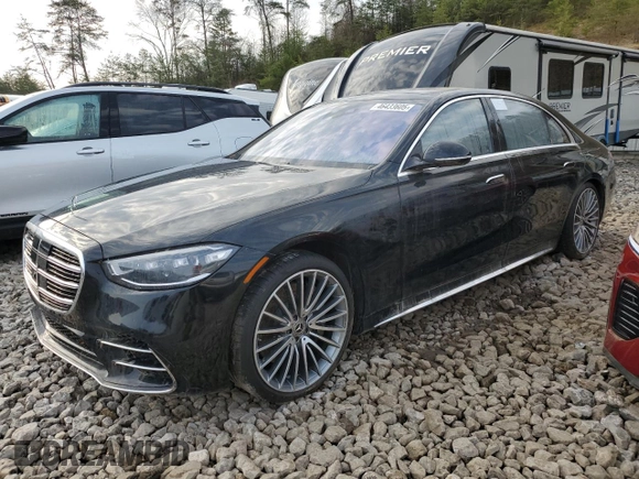 2022 Mercedes-Benz S-Class S 500 with VIN W1K6G6DB1NA142983, listed as a Copart auction lot 46433605 with 0 mi miles and Salvage Title. Bid and sale history available at carsss.com. Image 1.