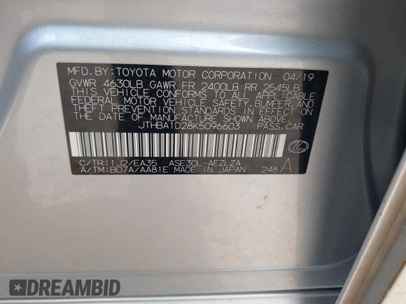 2019 Lexus IS 300 z VIN JTHBA1D28K5096603, wystawiony jako IAAI lot #42728158 z przebiegiem 134 171 mil mil oraz . Historia ofert i sprzedaży dostępna na DreamBid. Obrazek 9.