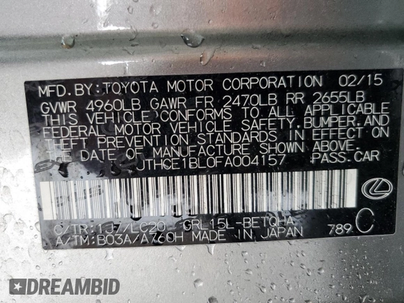 2015 Lexus GS 350 with VIN JTHCE1BL0FA004157, listed as a Copart auction lot 65057024 with 98,151 mi miles and Clean Title. Bid and sale history available at DreamBid. Image 14.
