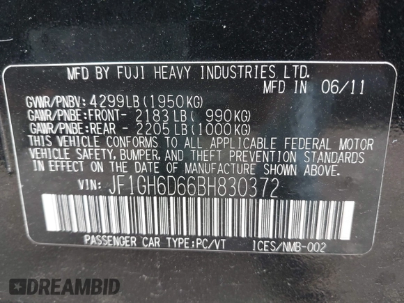 2011 Subaru Impreza Outback Special Sports z VIN JF1GH6D66BH830372, wystawiony jako IAAI lot #42375160 z przebiegiem 125 861 mil mil oraz . Historia ofert i sprzedaży dostępna na DreamBid. Obrazek 9.