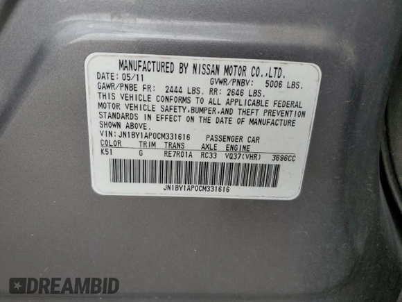 2012 Infiniti M37 with VIN JN1BY1AP0CM331616, listed as a Copart auction lot 80038414 with 148,145 mi miles and Salvage Title. Bid and sale history available at carsss.com. Image 14.