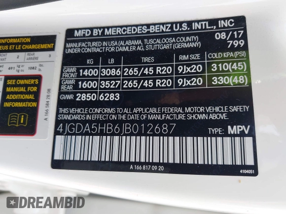 2018 Mercedes-Benz GLE 350 with VIN 4JGDA5HB6JB012687, listed as a IAAI auction lot 42389978 with 112,811 mi miles and . Bid and sale history available at DreamBid. Image 9.