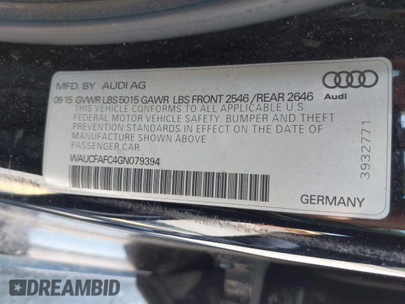 2016 Audi A6 2.0T Premium with VIN WAUCFAFC4GN079394, listed as a IAAI auction lot 42149246 with 145,155 mi miles. Bid and sale history available at carsss.com. Image 9.
