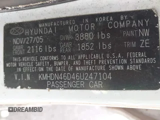 2006 Hyundai Elantra GLS z VIN KMHDN46D46U247104, wystawiony jako IAAI lot #42407301 z przebiegiem 173 772 mil mil oraz . Historia ofert i sprzedaży dostępna na DreamBid. Obrazek 9.