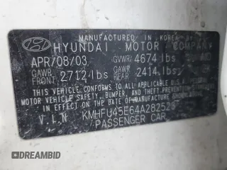 2004 Hyundai XG with VIN KMHFU45E64A282523, listed as a Copart auction lot 66782354 with 176,848 mi miles and Salvage Title. Bid and sale history available at carsss.com. Image 12.