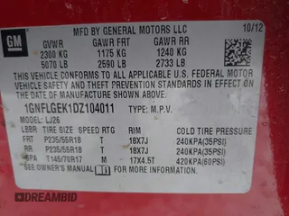 2013 Chevrolet Equinox LTZ with VIN 1GNFLGEK1DZ104011, listed as a IAAI auction lot 41424044 with 118,893 mi miles. Bid and sale history available at carsss.com. Image 9.
