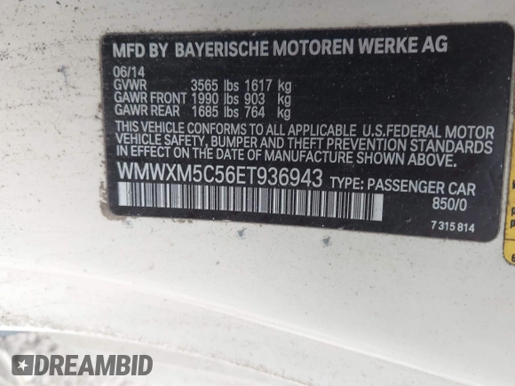 2014 MINI Hardtop with VIN WMWXM5C56ET936943, listed as a IAAI auction lot 42326780 with Not provided miles and . Bid and sale history available at DreamBid. Image 9.
