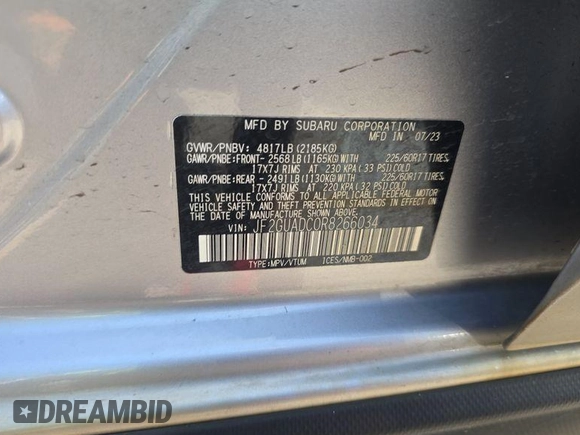 2024 Subaru Crosstrek Premium с VIN JF2GUADC0R8266034, выставлен на аукционе IAAI как лот 42355575 с пробегом 29 933 миль миль и . История ставок и продаж доступна на DreamBid. Изображение 1.