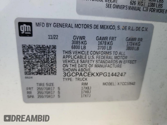 2023 Chevrolet Silverado 1500 LT with VIN 3GCPACEKXPG144247, listed as a Copart auction lot 47217925 with 31,990 mi miles and Salvage Title. Bid and sale history available at DreamBid. Image 12.