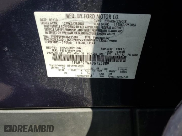 2011 Ford Taurus Limited with VIN 1FAHP2FW4BG135889, listed as a Copart auction lot 61493035 with 147,343 mi miles and Salvage title. Bid and sale history available at DreamBid. Image 12.
