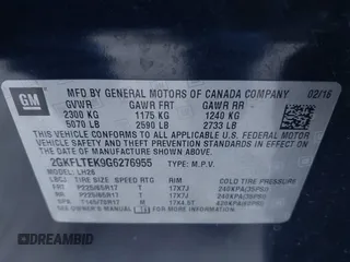 2016 GMC Terrain SLE with VIN 2GKFLTEK9G6276955, listed as a IAAI auction lot 41709497 with 118,569 mi miles. Bid and sale history available at carsss.com. Image 9.