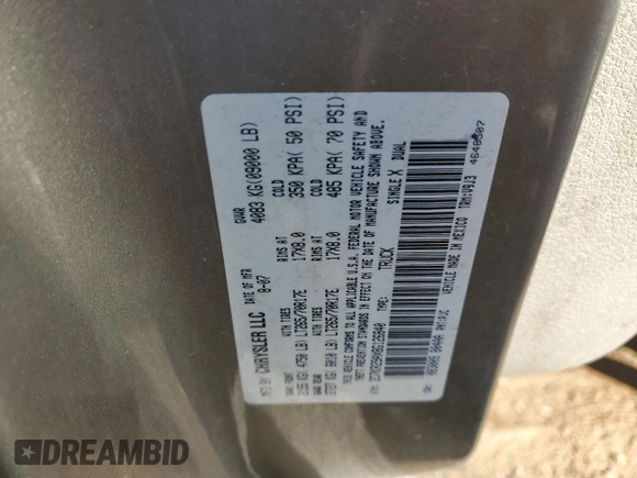 2008 Dodge Ram 2500 SLT with VIN 3D7KR29AX8G126840, listed as a Copart auction lot 88688525 with 0 mi miles and Salvage Title. Bid and sale history available at carsss.com. Image 12.