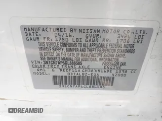 2016 Nissan Versa S Plus with VIN 3N1CN7AP6GL886585, listed as a IAAI auction lot 41411441 with 128,283 mi miles. Bid and sale history available at carsss.com. Image 9.