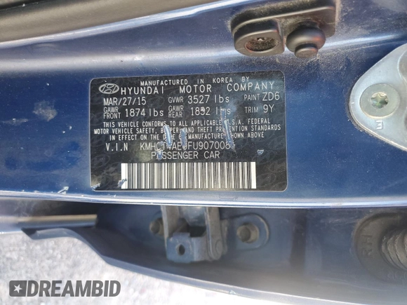 2015 Hyundai Accent GLS with VIN KMHCT4AE9FU907008, listed as a Copart auction lot 66345203 with 110,997 mi miles. Bid and sale history available at carsss.com. Image 12.