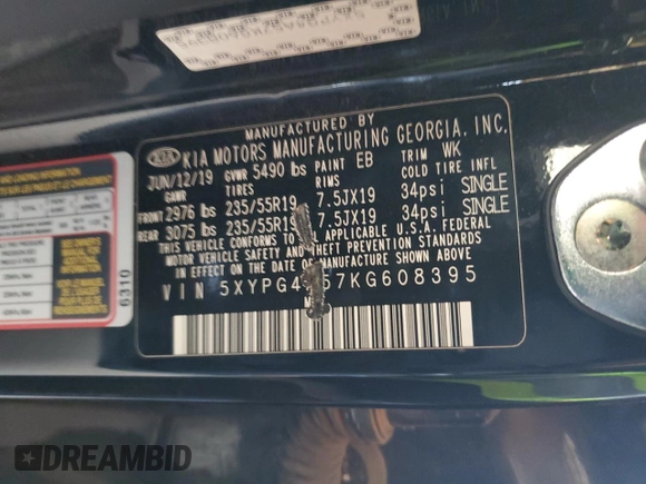 2019 Kia Sorento S with VIN 5XYPG4A57KG608395, listed as a Copart auction lot 46914535 with 90,682 mi miles and Salvage Title. Bid and sale history available at carsss.com. Image 13.