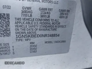 2022 Chevrolet Suburban LS with VIN 1GNSKBED0NR348854, listed as a IAAI auction lot 41306639 with 63,147 mi miles and . Bid and sale history available at DreamBid. Image 9.