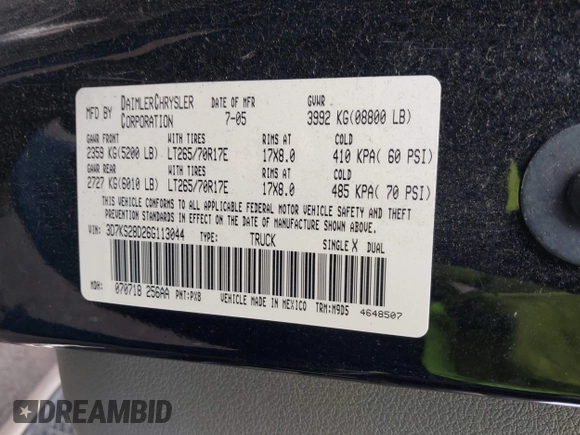 2006 Dodge 2500 SLT с VIN 3D7KS28D26G113044, выставлен на аукционе IAAI как лот 42308656 с пробегом 176 245 миль миль и . История ставок и продаж доступна на DreamBid. Изображение 9.