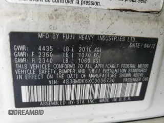 2012 Subaru Legacy Limited z VIN 4S3BMBK6XC3036730, wystawiony jako Copart lot #49418205 z przebiegiem Nie podano mil oraz Szkoda całkowita • Salvage title. Historia ofert i sprzedaży dostępna na DreamBid. Obrazek 12.