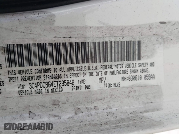 2014 Dodge Journey SXT with VIN 3C4PDCBG4ET235848, listed as a IAAI auction lot 41824155 with 48,691 mi miles and . Bid and sale history available at DreamBid. Image 9.