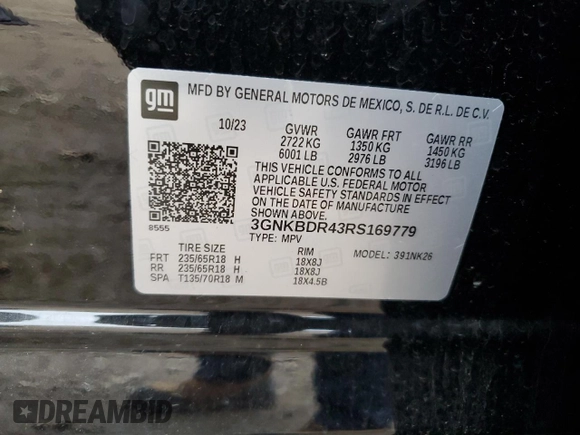 2024 Chevrolet Blazer LT с VIN 3GNKBDR43RS169779, выставлен на аукционе Copart как лот 80995584 с пробегом 8 454 миль миль и Списание • Salvage title. История ставок и продаж доступна на DreamBid. Изображение 13.