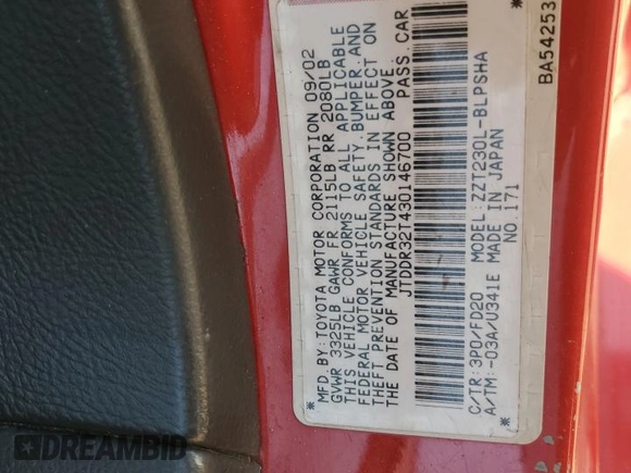 2003 Toyota Celica GT with VIN JTDDR32T430146700, listed as a Copart auction lot 77332194 with 141,164 mi miles and Salvage Title. Bid and sale history available at carsss.com. Image 14.