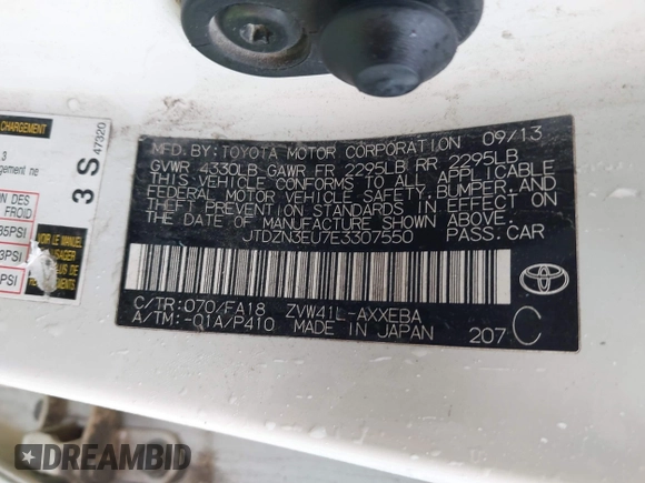 2014 Toyota Prius Two with VIN JTDZN3EU7E3307550, listed as a IAAI auction lot 42197085 with 268,616 mi miles and . Bid and sale history available at DreamBid. Image 9.