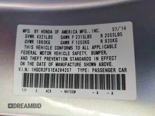 2014 Honda Accord Sport with VIN 1HGCR2F51EA284257, listed as a IAAI auction lot 42185473 with 86,651 mi miles and . Bid and sale history available at DreamBid. Image 9.