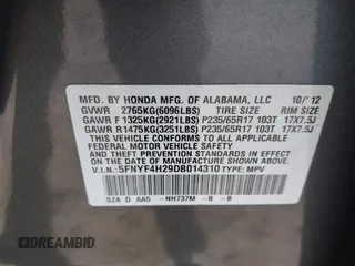 2013 Honda Pilot LX с VIN 5FNYF4H29DB014310, выставлен на аукционе IAAI как лот 41300485 с пробегом 162 376 миль миль и . История ставок и продаж доступна на DreamBid. Изображение 9.