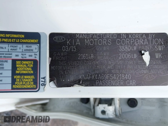 2015 Kia Forte LX with VIN KNAFX4A69F5421840, listed as a IAAI auction lot 42019236 with 147,847 mi miles. Bid and sale history available at carsss.com. Image 9.