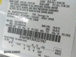 2016 Ford Fusion Titanium with VIN 3FA6P0K93GR331947, listed as a IAAI auction lot 41828409 with 181,555 mi miles and . Bid and sale history available at DreamBid. Image 9.